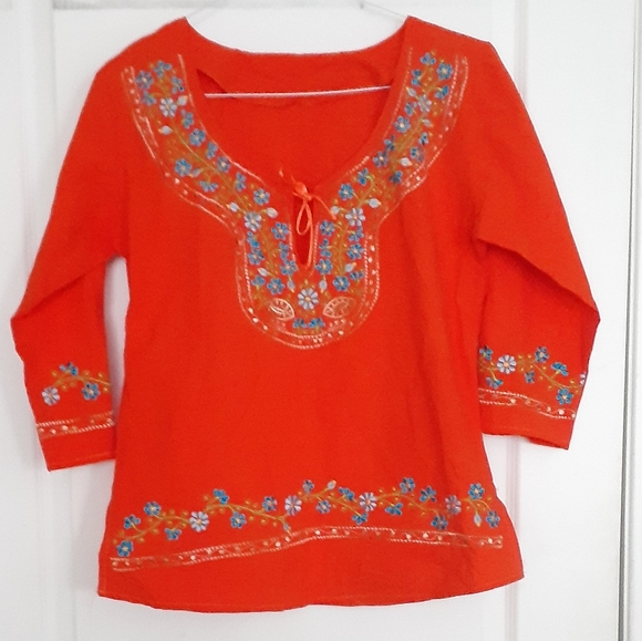 Embroidered Red Tunic Top - Picture 3 of 4
